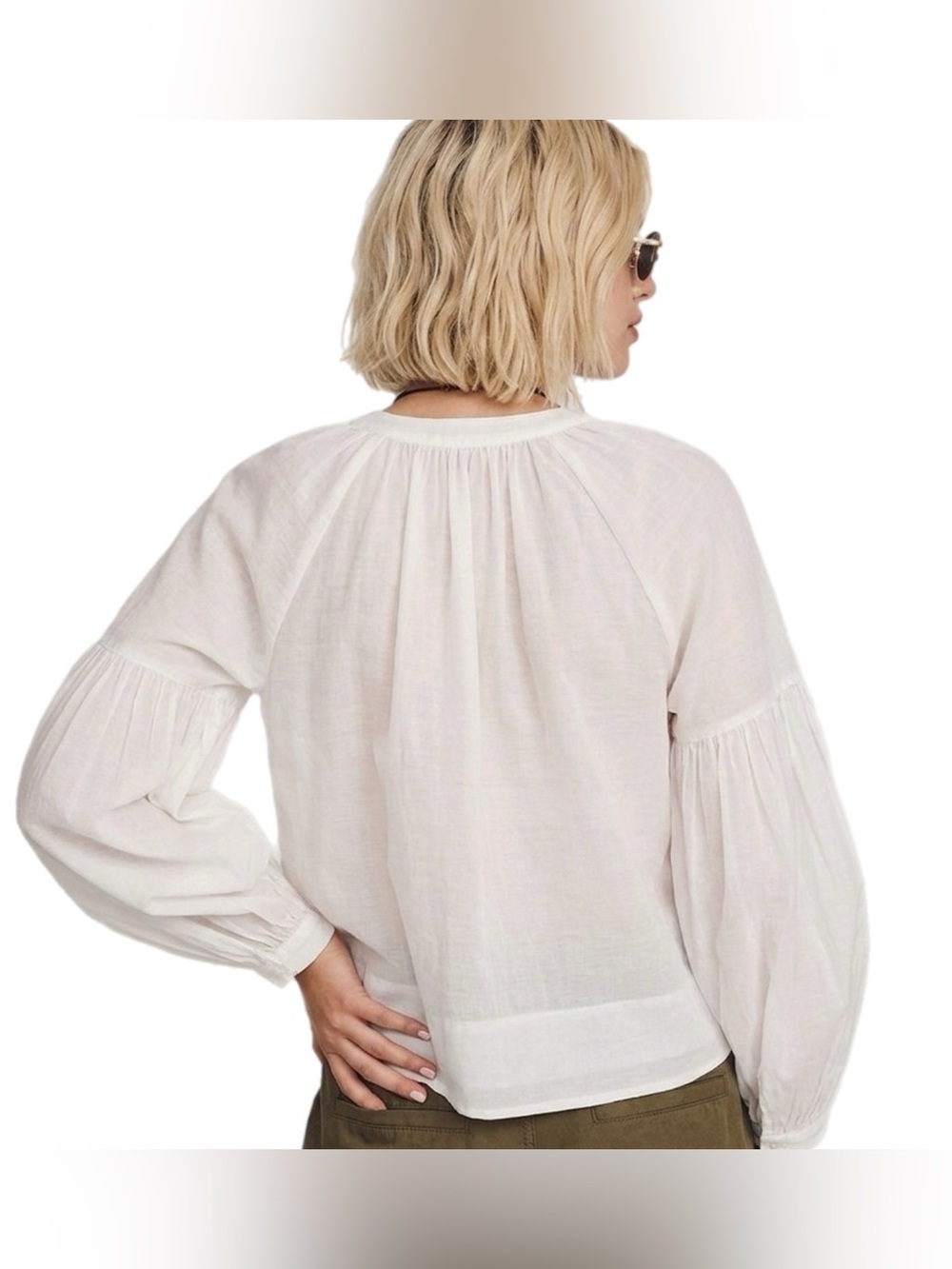 MADEWELL Ivory Button Front Blouse Lyocell Top Pleated Women’s Size Small Shirt - Picture 2 of 11